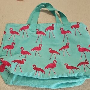 Teal Flamingo Tote Bag. Clean Good Condion With Zipper Clousure
